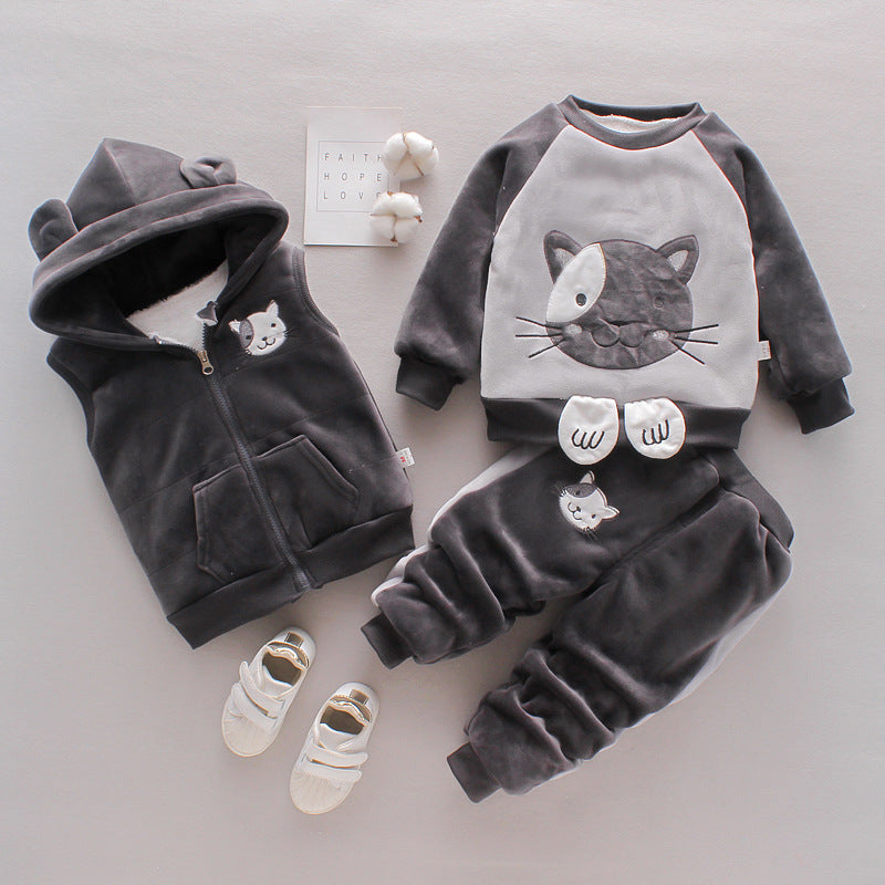 Boys’ Winter Clothing Set Thickened 3-Piece Baby Outfit