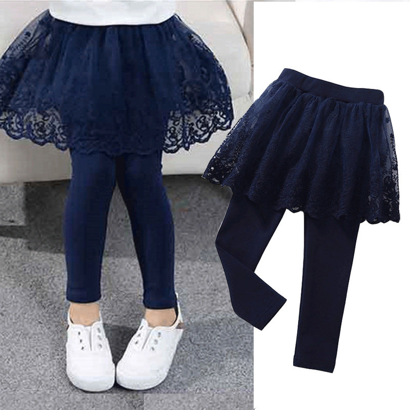 Legging Fille 2 en 1 avec Jupe en Coton et Dentelle