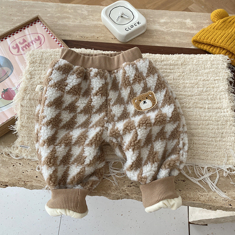 Thick Bear Casual Lambswool Trousers for Winter