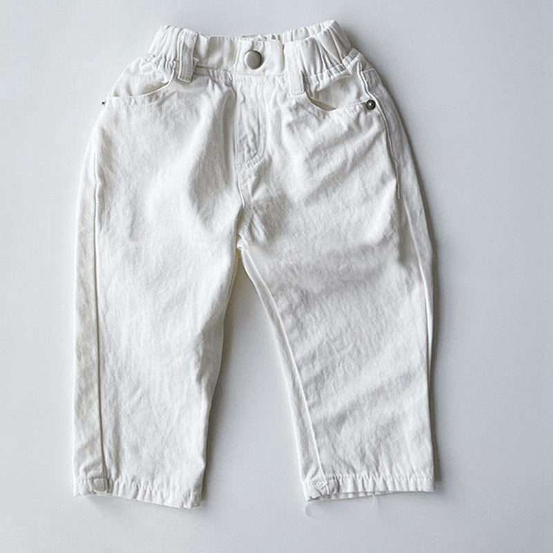 Pantalon en jean décontracté pour enfants, taille élastique, simple et facile à assortir