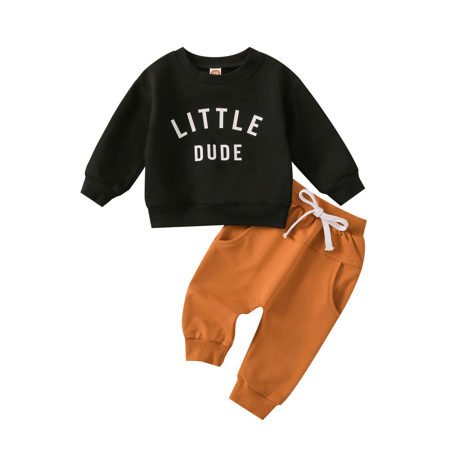 Children Round Neck Letter Print Top Solid Color Trousers