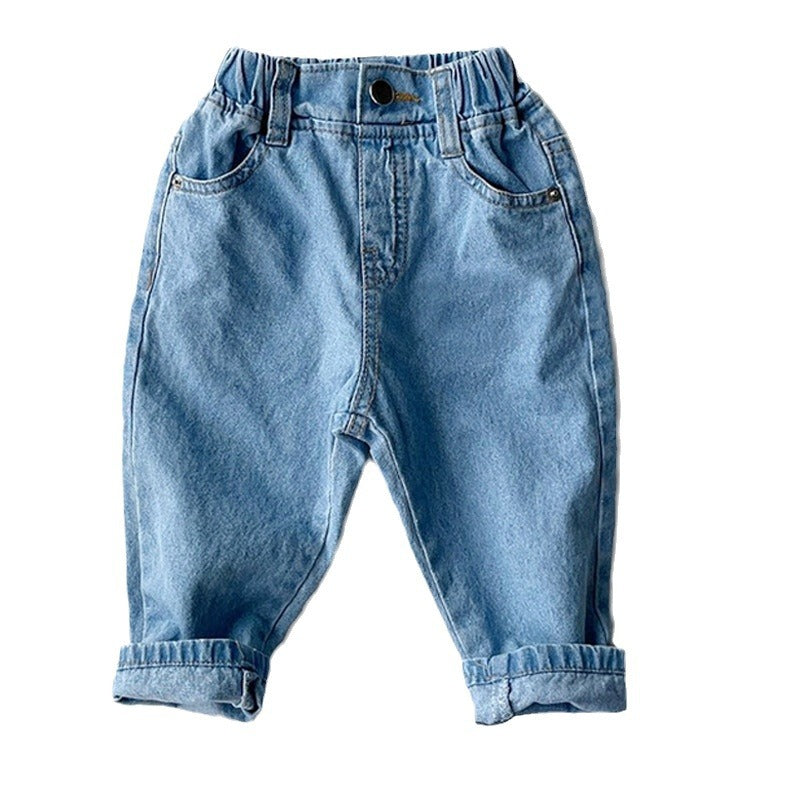 Pantalon en jean décontracté pour enfants, taille élastique, simple et facile à assortir