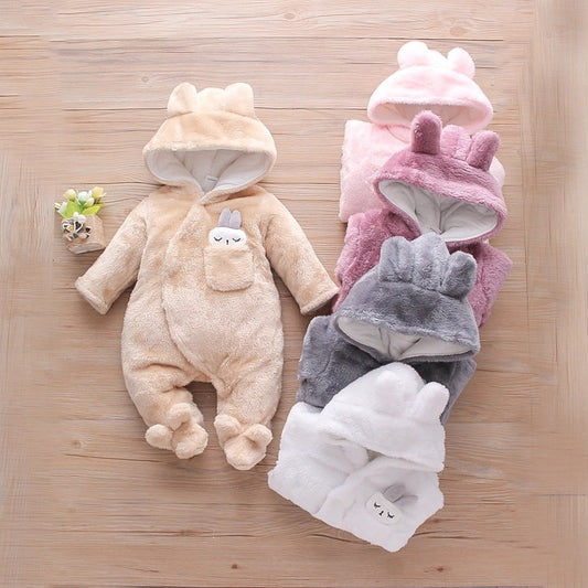 Solid Color Cartoon Baby One-piece Thick Cotton Velvet Suit