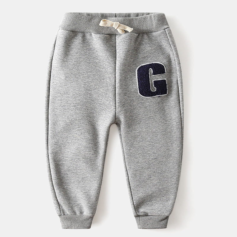 Pantalon épais brodé de lettres en velours pour bébé, pantalon chaud