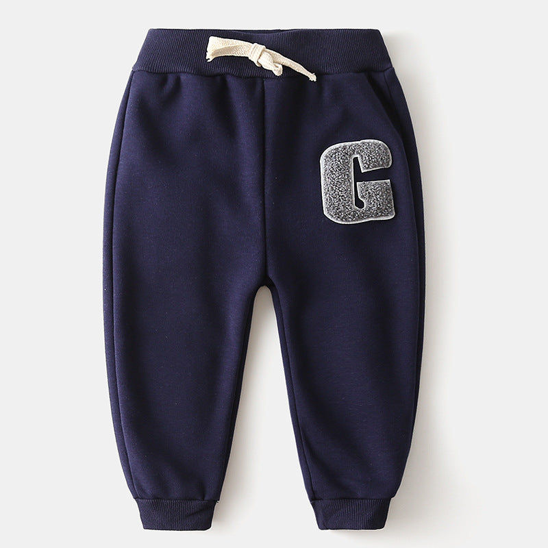 Pantalon épais brodé de lettres en velours pour bébé, pantalon chaud