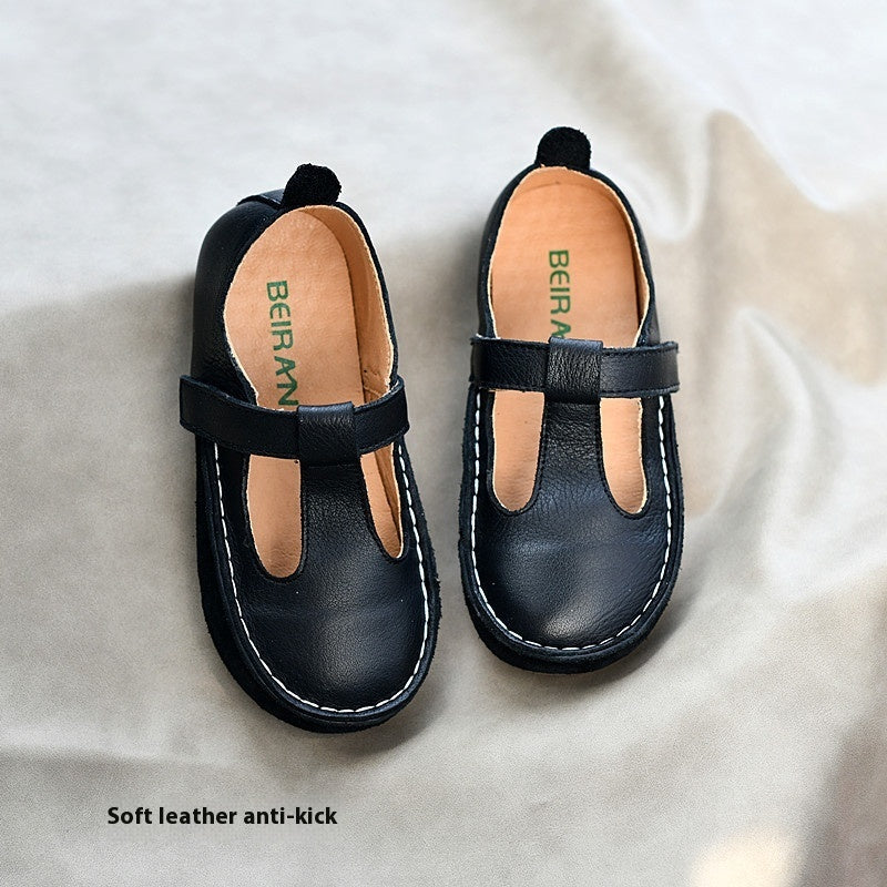 Chaussures en cuir véritable souple pour bébés et enfants