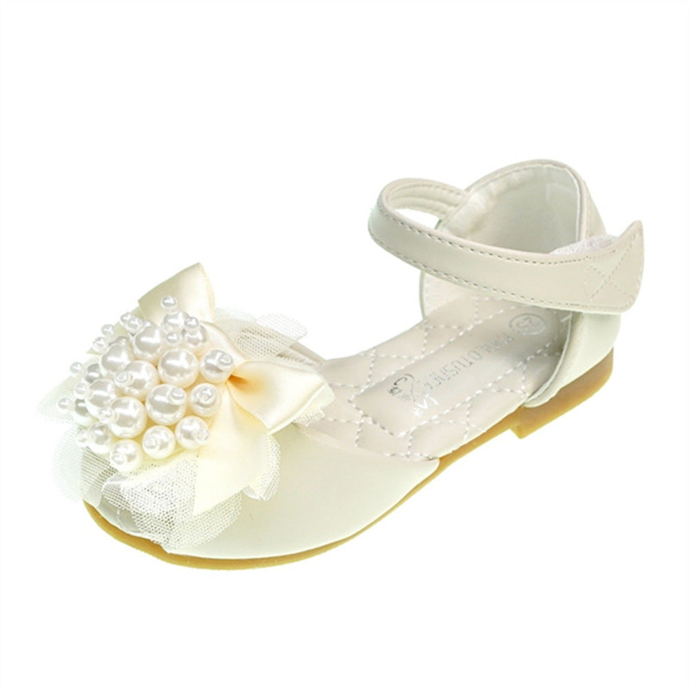 Sandales pour filles, style princesse, bout ouvert, perles et fleurs, semelle souple