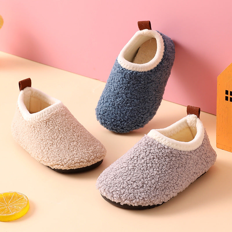 Pantoufles en coton pour enfants, doublées polaire, antidérapantes, épaisses, nouvelle collection automne et hiver