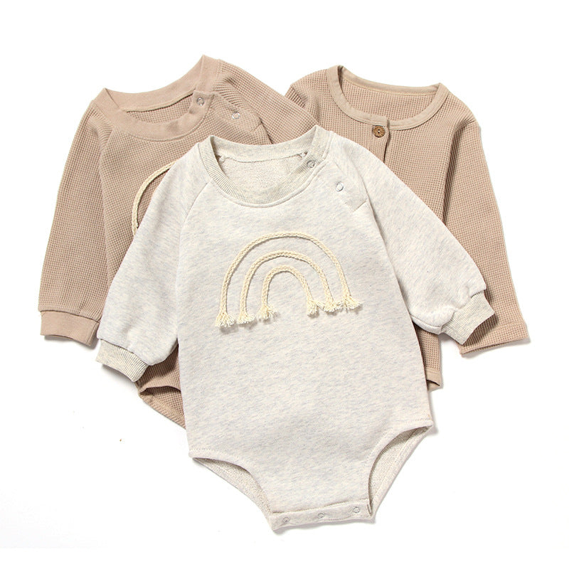 Baby Waffle Long-Sleeve Romper – Embroidered